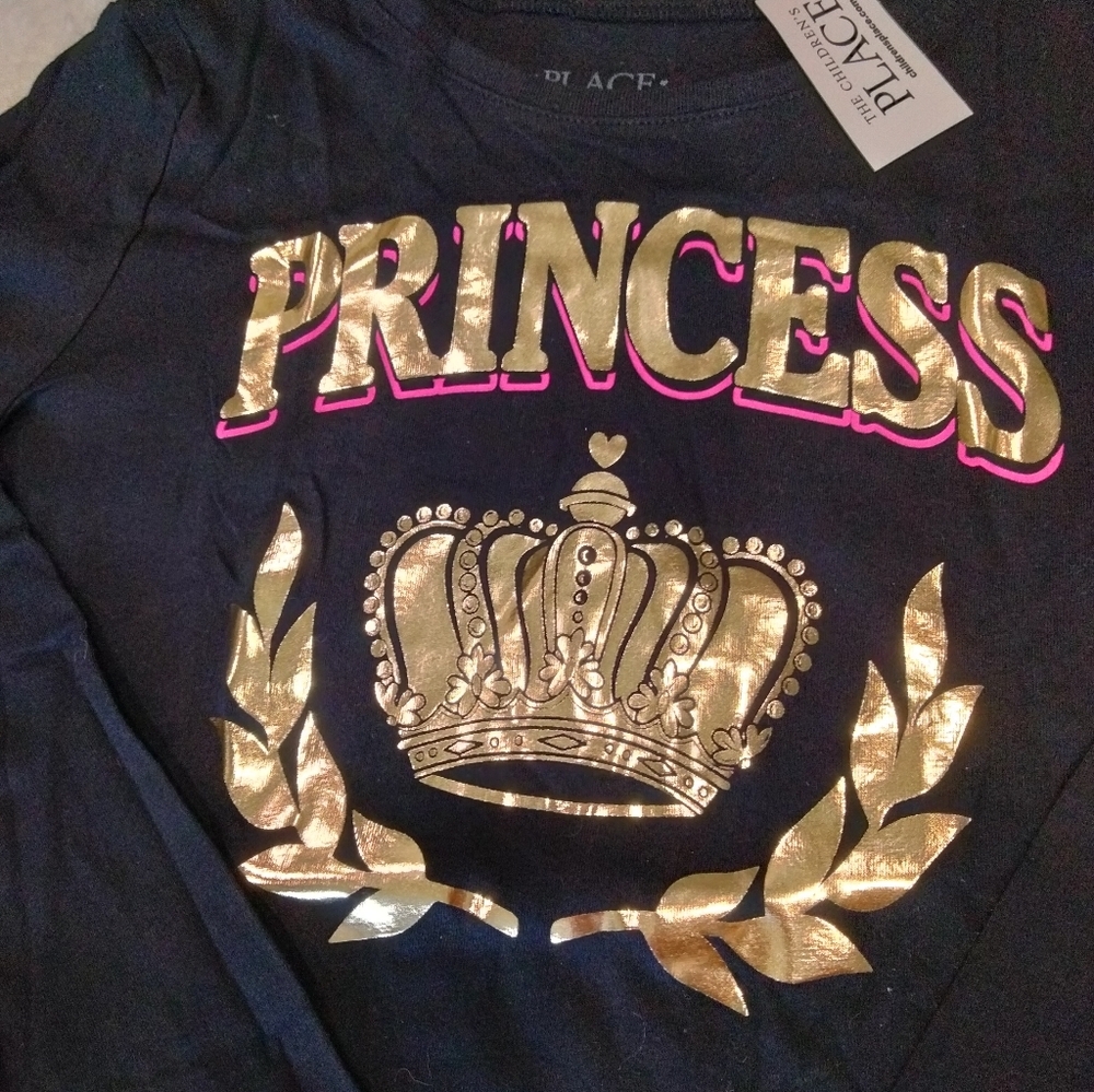 The Children's Place black gold pink long sleeve Princess foil letter top NWT